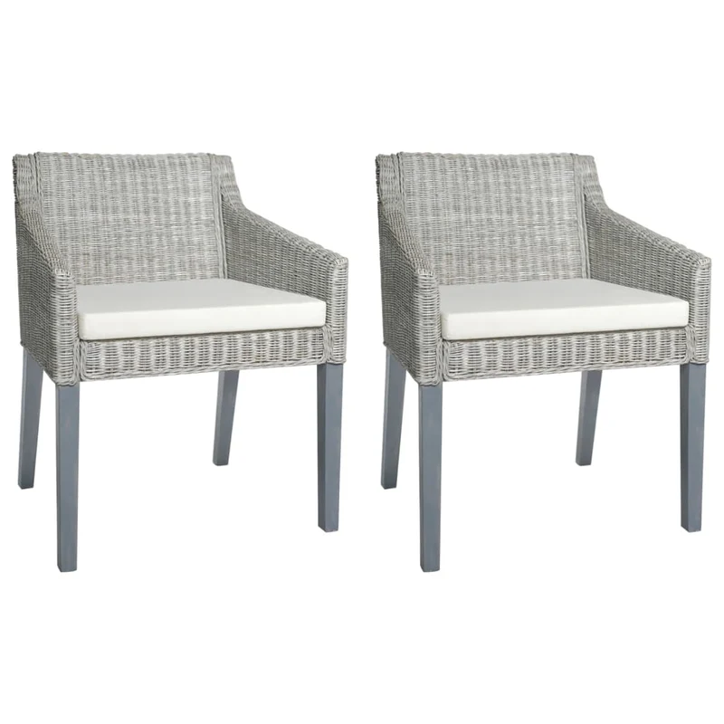 Lot de 2 chaises de salle à manger avec coussins crème cadre en rotin naturel gris DEC025467