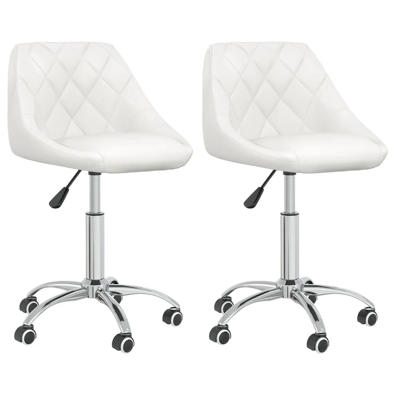Lot de 2 tabourets sur roulettes siège pivotant hauteur réglable en PVC blanc cadre en acier DEC025197