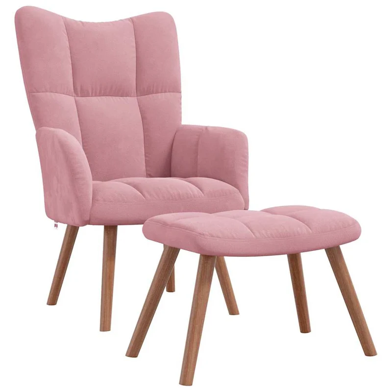 Fauteuil lounge chaise de canapé design moderne avec repose-pied en velours rose DEC026544