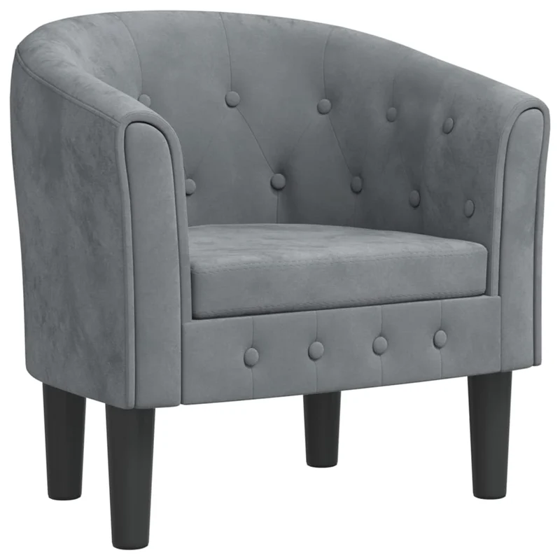 Fauteuil lounge assise confortable design moderne en velours gris foncé capitonné DEC026452