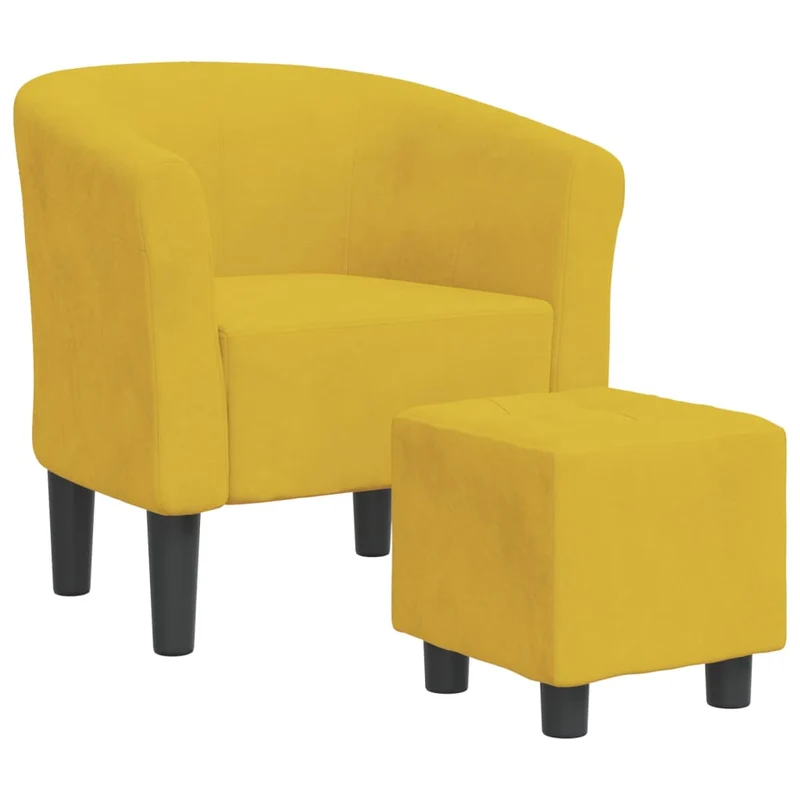 Fauteuil lounge assise confortable design moderne avec repose-pieds en velours jaune DEC026425