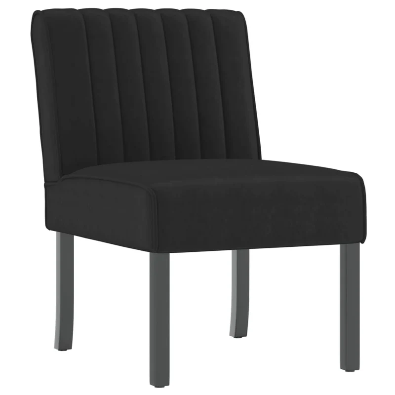 Fauteuil sans accoudoirs en velours noir avec couture décorative pieds en bois DEC026278