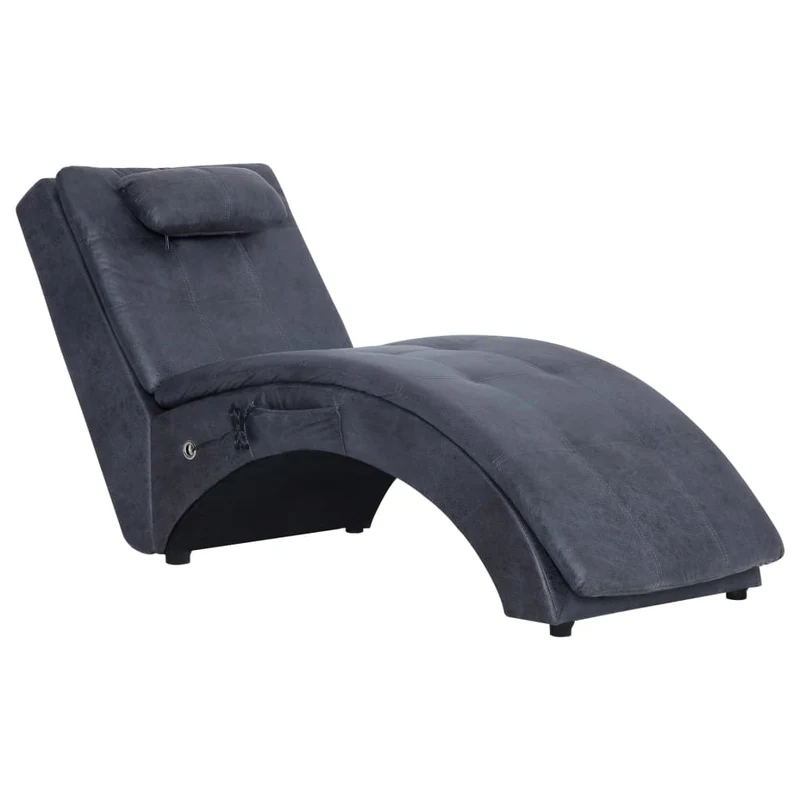 Méridienne chaise longue pour intérieur fonction massage avec oreiller en PVC aspect daim gris DEC026133