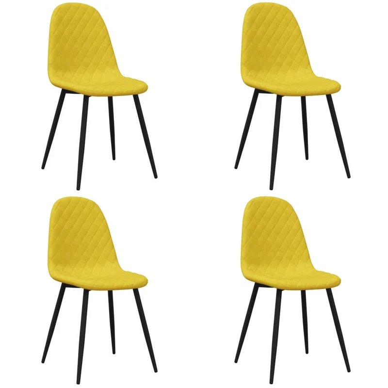 Set de 4 chaises de salle à manger couture en forme losange en tissu velours jaune moutarde et métal DEC025634