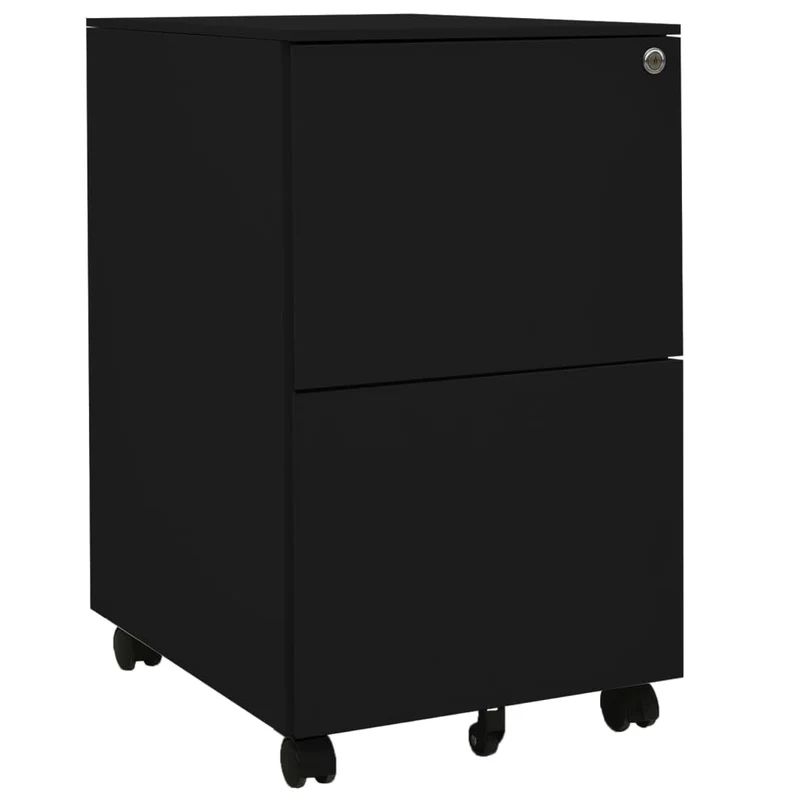 Caissons à tiroirs meuble de bureau sur roulettes avec 2 tiroirs 39 x 45 x 67 cm en acier noir DEC024583