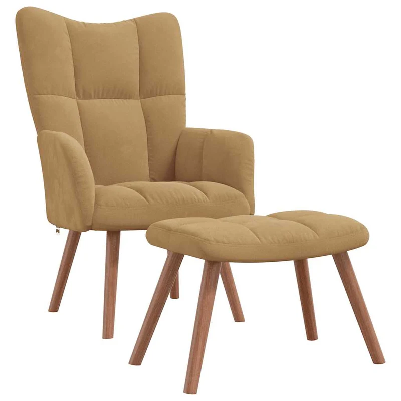 Fauteuil lounge chaise de canapé design moderne avec repose-pieds en velours marron DEC026535