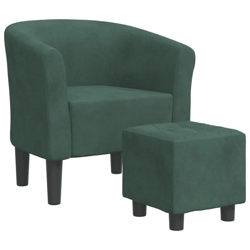 Fauteuil lounge assise confortable design moderne avec repose-pieds en velours vert foncé DEC026437