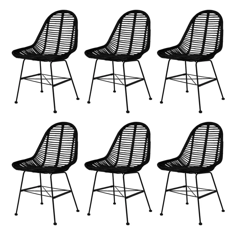 Set de 6 chaises de salle à manger design rustique en rotin naturel noir DEC025701