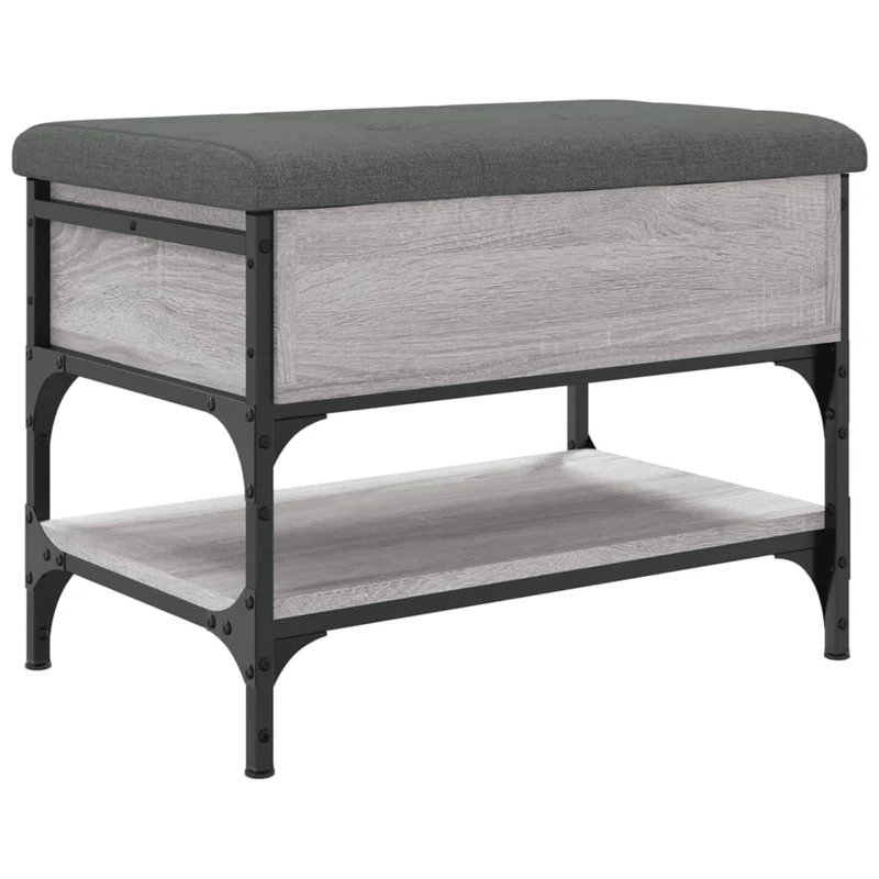 Banc de rangement à chaussures avec coussin d'assise et étagère 62 x 42 x 45 cm en bois d'ingénierie couleur sonoma gris DEC024942