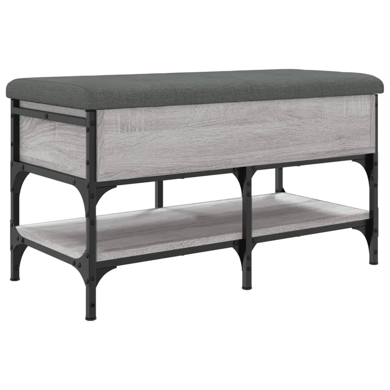 Banc de rangement à chaussures avec coussin d'assise et étagère 82 x 42 x 45 cm en bois d'ingénierie couleur sonoma gris DEC024950