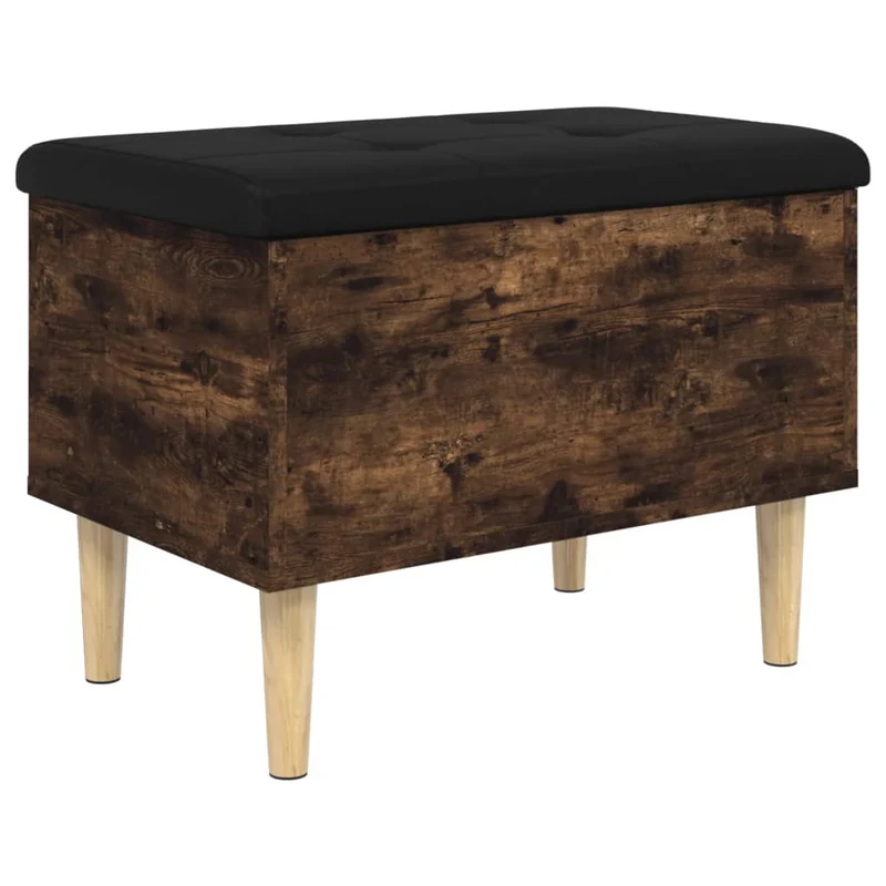 Banc banquette de rangement avec coussin d'assise noir 62 x 42 x 46 cm en bois d'ingénierie couleur chêne fumé DEC024723