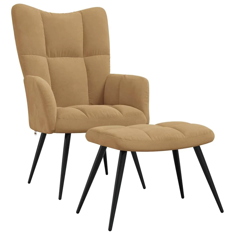 Fauteuil lounge chaise de canapé design moderne avec repose-pieds en velours marron DEC026602