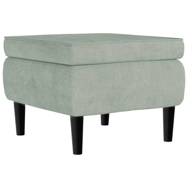 Tabouret assise repose-pieds avec pieds en bois assise en tissu velours gris clair DEC026302