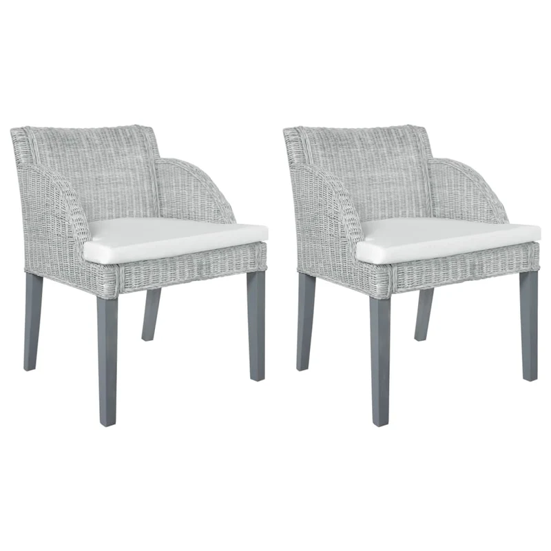 Lot de 2 chaises de salle à manger accoudoir ovale avec coussins crème et rotin naturel gris DEC025466