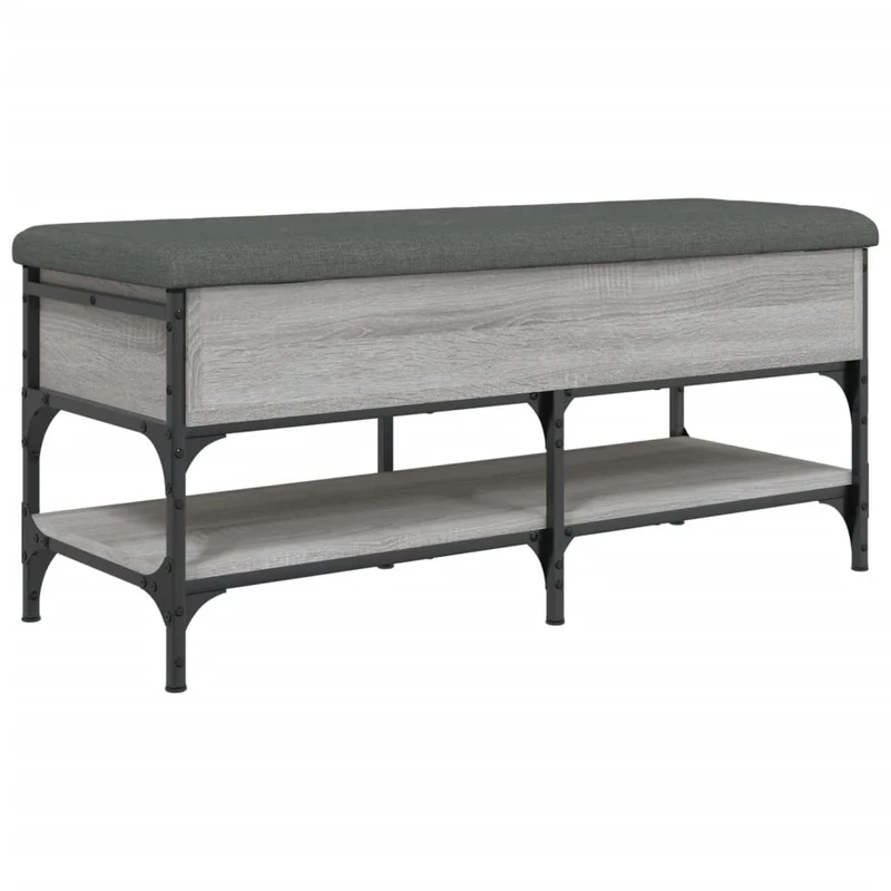 Banc de rangement à chaussures avec coussin d'assise et étagère 102 x 42 x 45 cm bois d'ingénierie couloir sonoma gris DEC024936