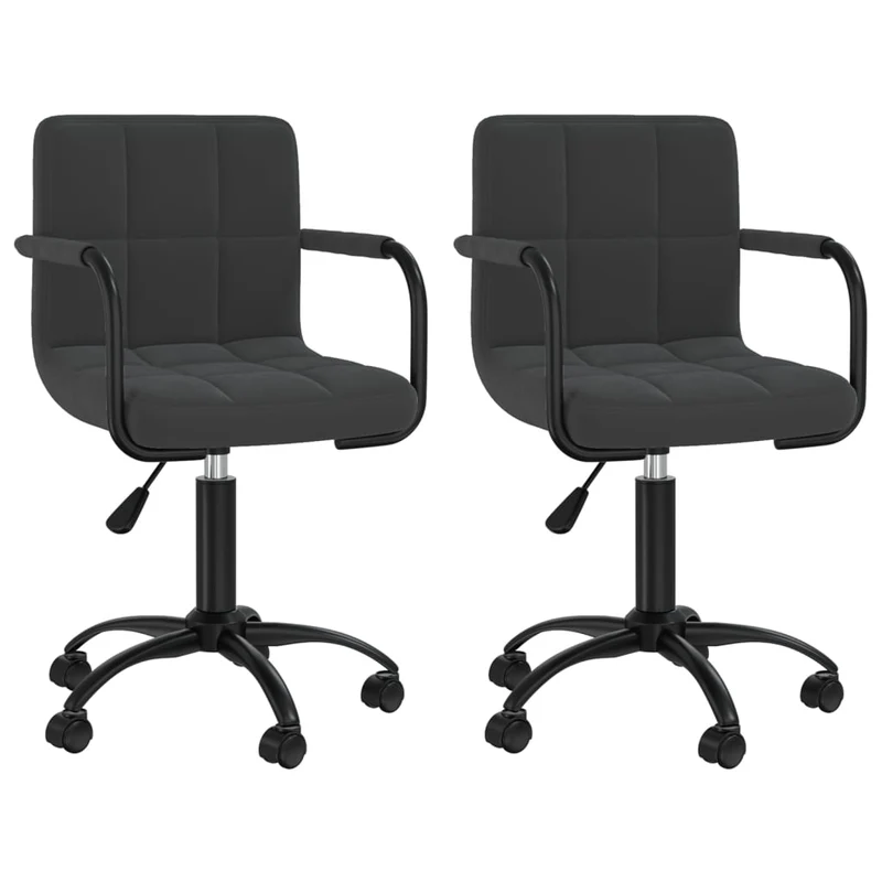 Lot de 2 chaises de salle à manger bureau sur roulettes accoudoirs siège pivotant hauteur réglable en velours noir DEC025287