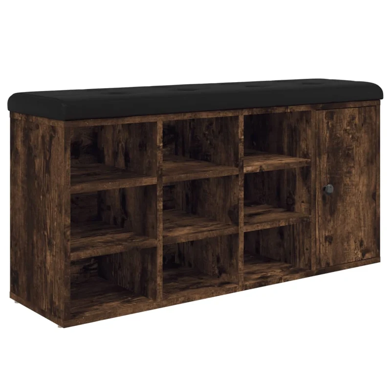 Banc de rangement à chaussures avec 11 compartiments 102 x 32 x 50 cm bois d'ingénierie couleur chêne fumé DEC024837