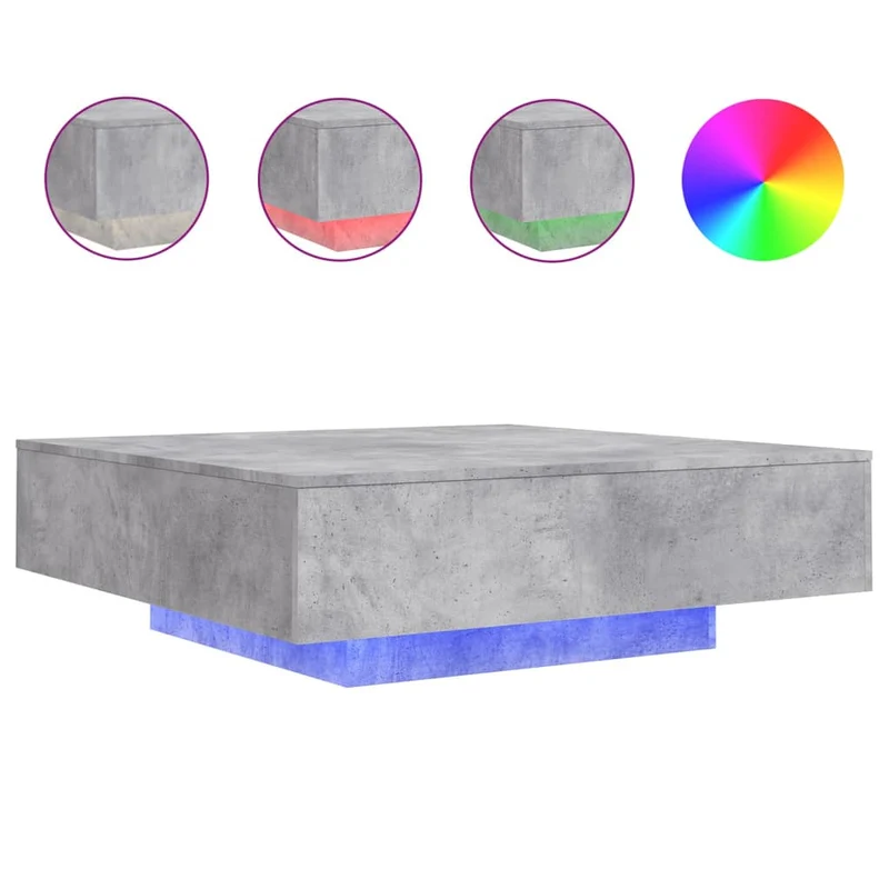 Table basse de salon design moderne avec lumières LED 100 x 100 x 31 cm bois d'ingénierie gris DEC037657