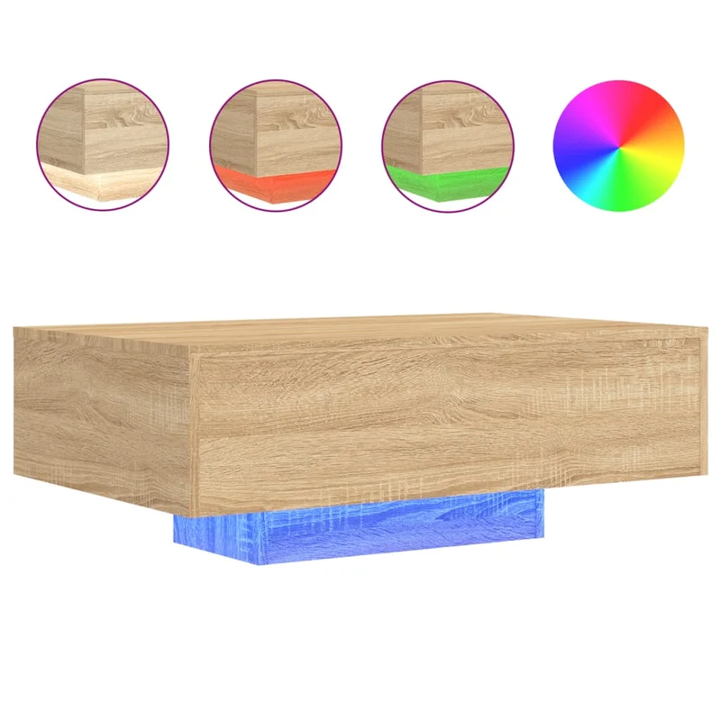 Table basse de salon design moderne avec lumières LED 85 x 55 x 31 cm bois d'ingénierie couleur chêne DEC037650