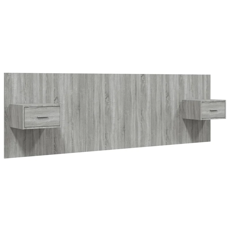 Tête de lit accessoire couchage chambre à coucher meuble avec chevet intégré étagère MDF gris TDL0205808