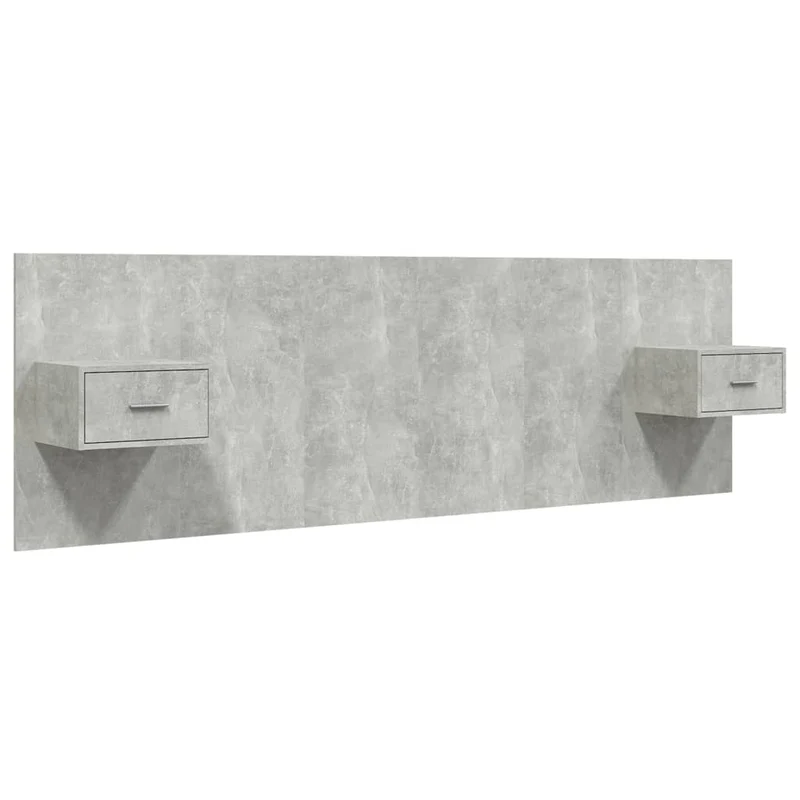 Tête de lit accessoire couchage chambre à coucher meuble avec chevet intégré étagère MDF gris TDL0205814