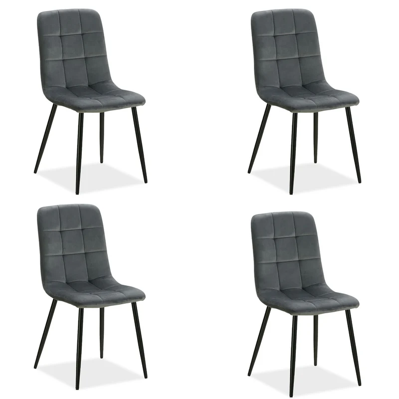 Lot de 4 chaises de salle à manger cuisine confortable et moderne en tissu velours gris pieds en métal noir CDS06202