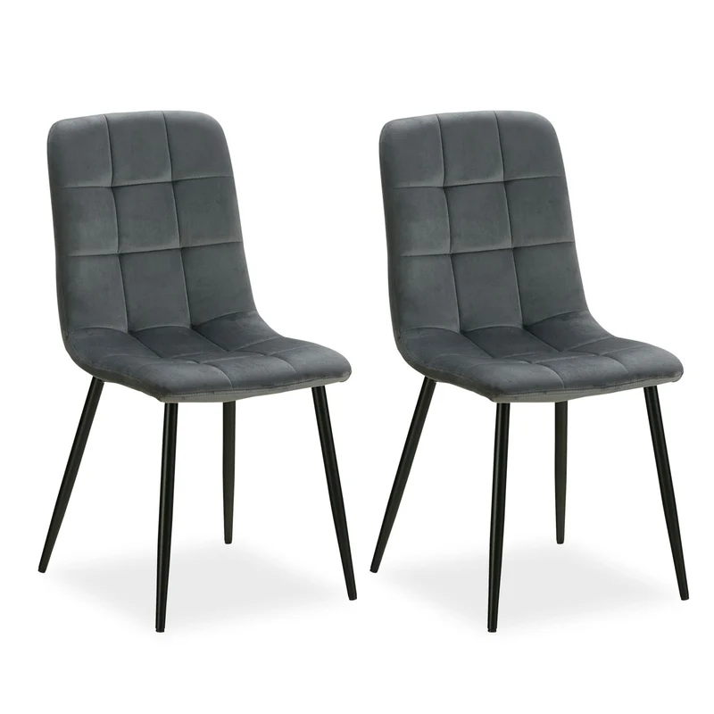 Lot de 2 chaises de salle à manger cuisine confortable et moderne en tissu velours gris pieds en métal noir CDS06102