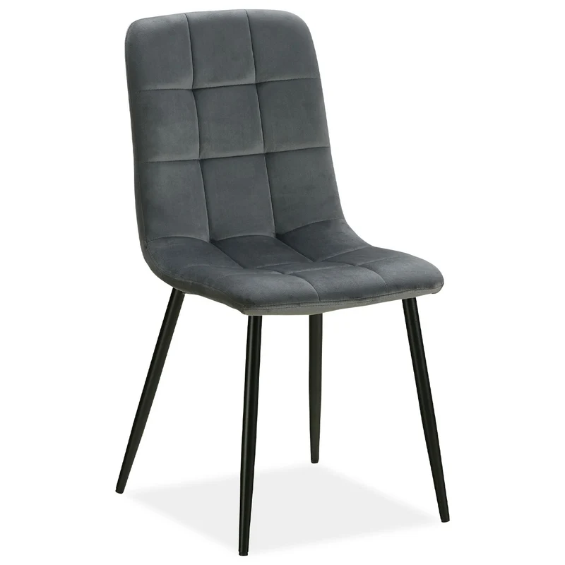 Chaise de salle à manger cuisine confortable et moderne en tissu velours gris pieds en métal noir CDS06002