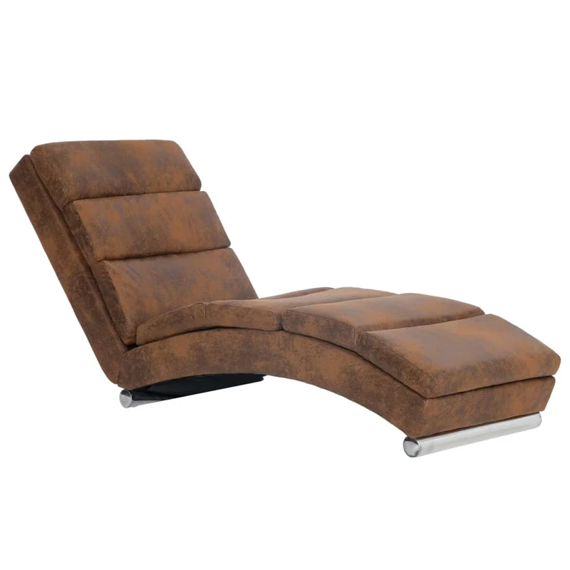 Méridienne chaise longue canapé pour intérieur en PVC aspect daim marron DEC026201