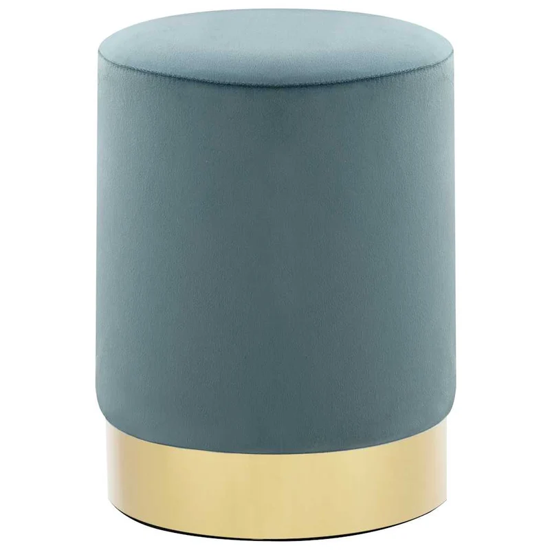 Tabouret assise pouf en velours bleu clair et doré DEC026328