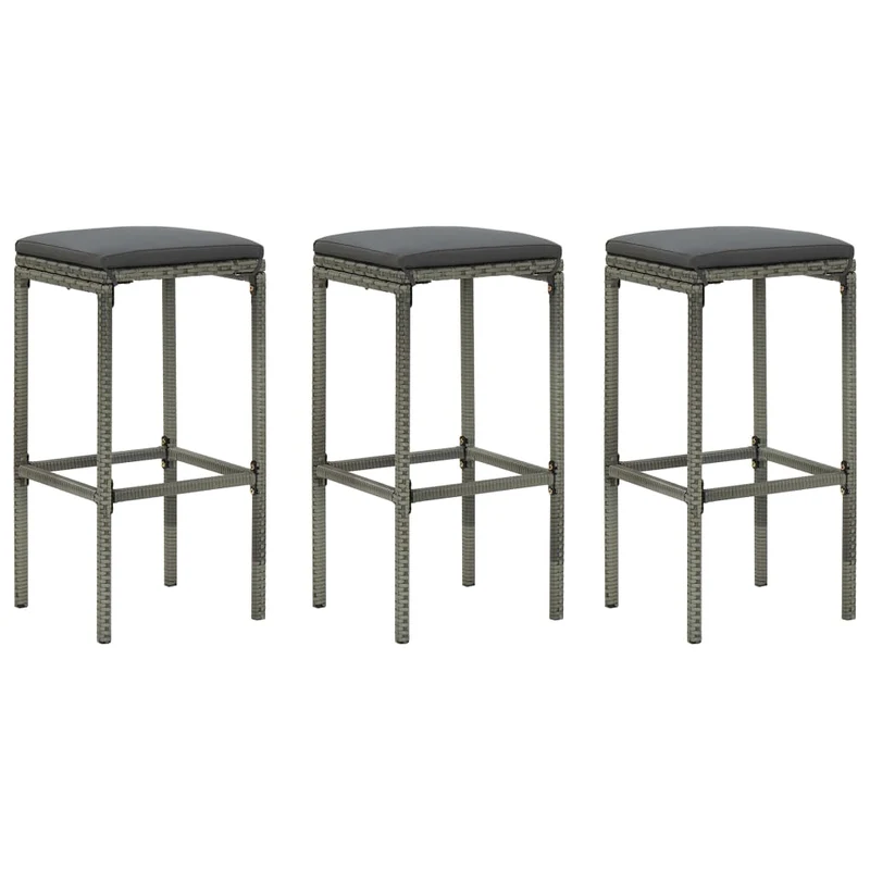 Lot de 3 tabourets de bar avec coussins anthracite et résine tressée gris et acier DEC029577
