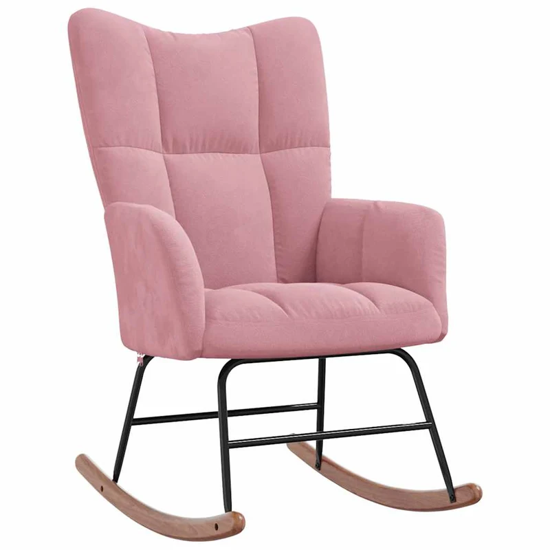 Fauteuil à bascule d'allaitement rembourré relax pour salon en velours rose DEC029071