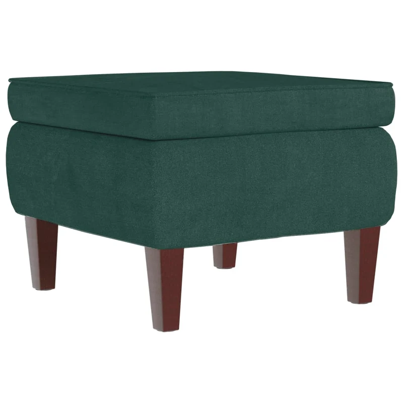 Tabouret assise pouf avec pieds en bois et tissu velours vert foncé DEC026326