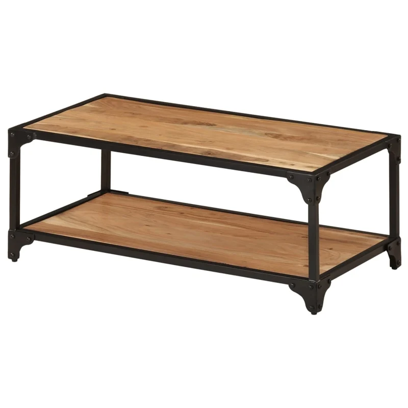Table basse de salon design industriel 90 x 45 x 35 cm bois d'acacia et fer DEC037211