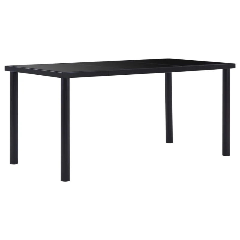 Table de salle à manger design simple 160 x 80 x 75 cm verre trempé noir et métal DEC036882