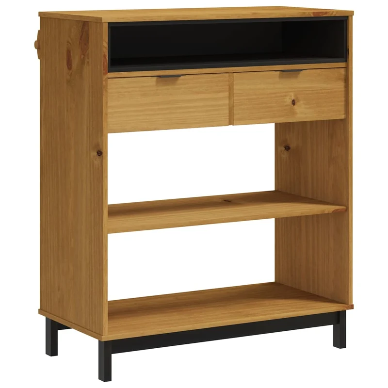 Table d’appoint multifonction avec 2 tiroirs 2 étagères et 1 compartiment ouvert 92 x 45 x 110 cm bois massif DEC036455