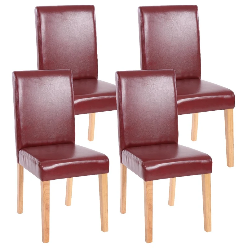Lot de 4 chaises de salle à manger synthétique rouge/brun pieds clairs CDS04134