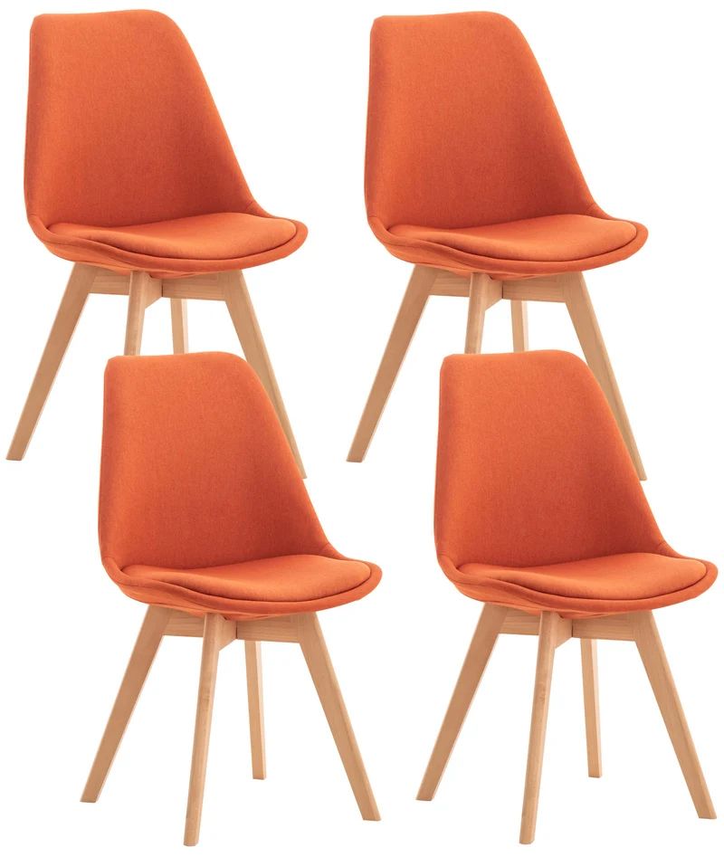 Lot de 4 chaises de salle à manger cuisine bureau style scandinave en tissu orange pieds en bois 10_0000366