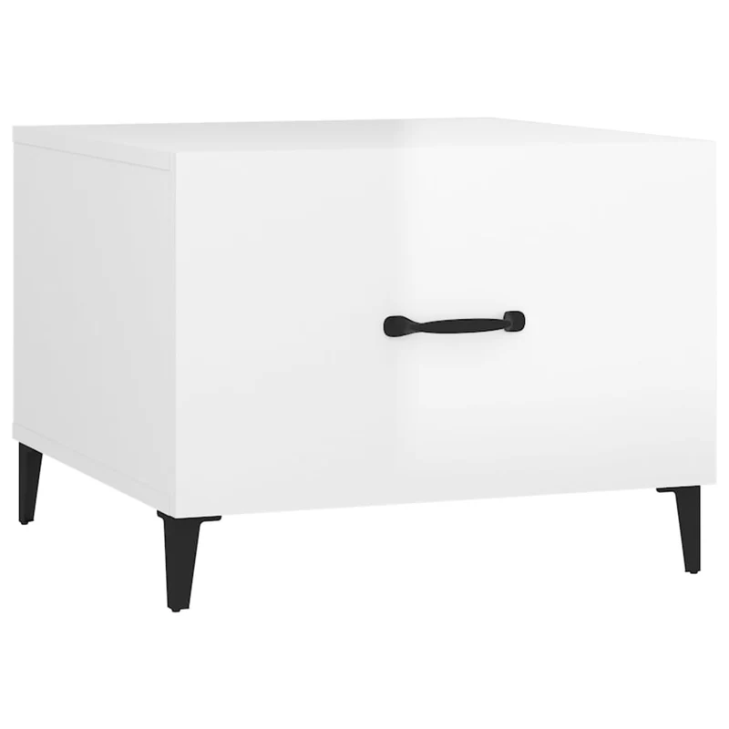 Table basse de salon avec tiroir design moderne avec pieds en métal 50 x 50 x 40 cm bois d'ingénierie blanc DEC037710
