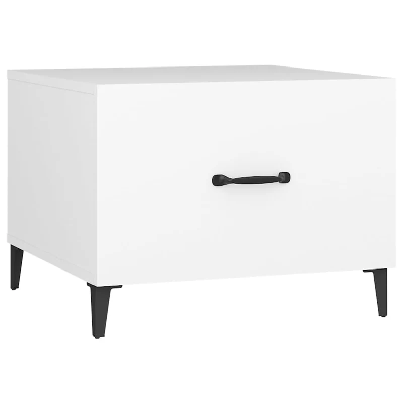 Table basse de salon avec tiroir design moderne avec pieds en métal 50 x 50 x 40 cm bois d'ingénierie blanc et métal DEC037707