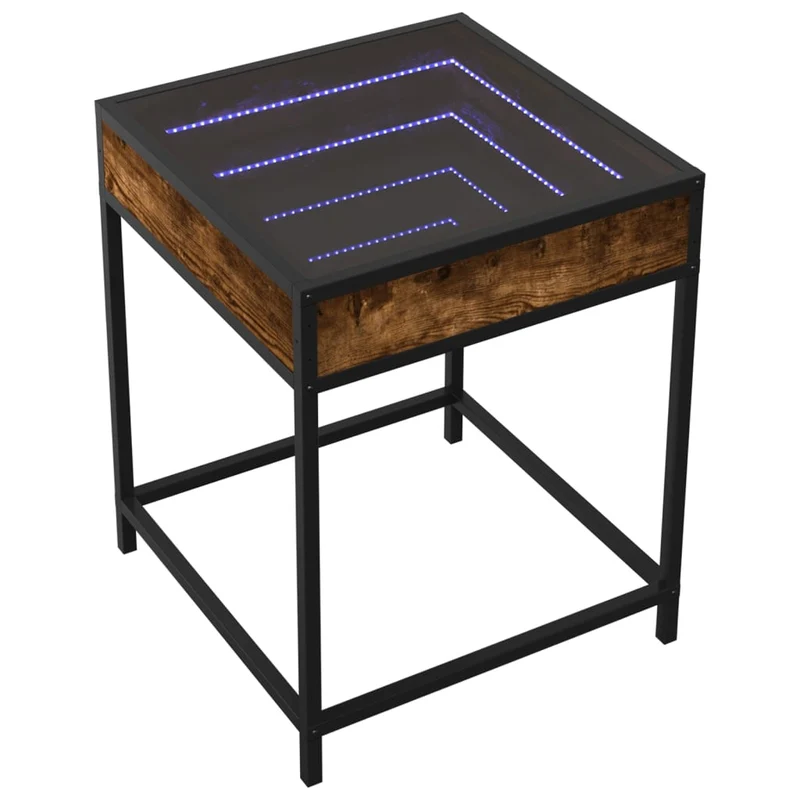 Table de chevet design moderne avec LED 40 x 40 x 51 cm bois d'ingénierie marron verre et métal DEC037544