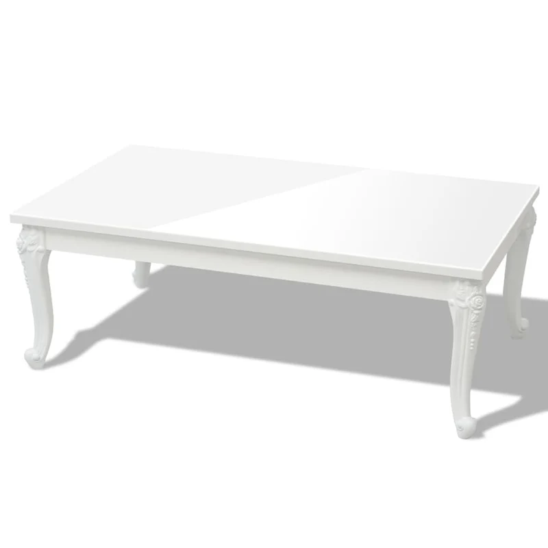 Table basse de salon forme rectangulaire design classique 115 x 65 x 42 cm MDF blanc brillant DEC037013