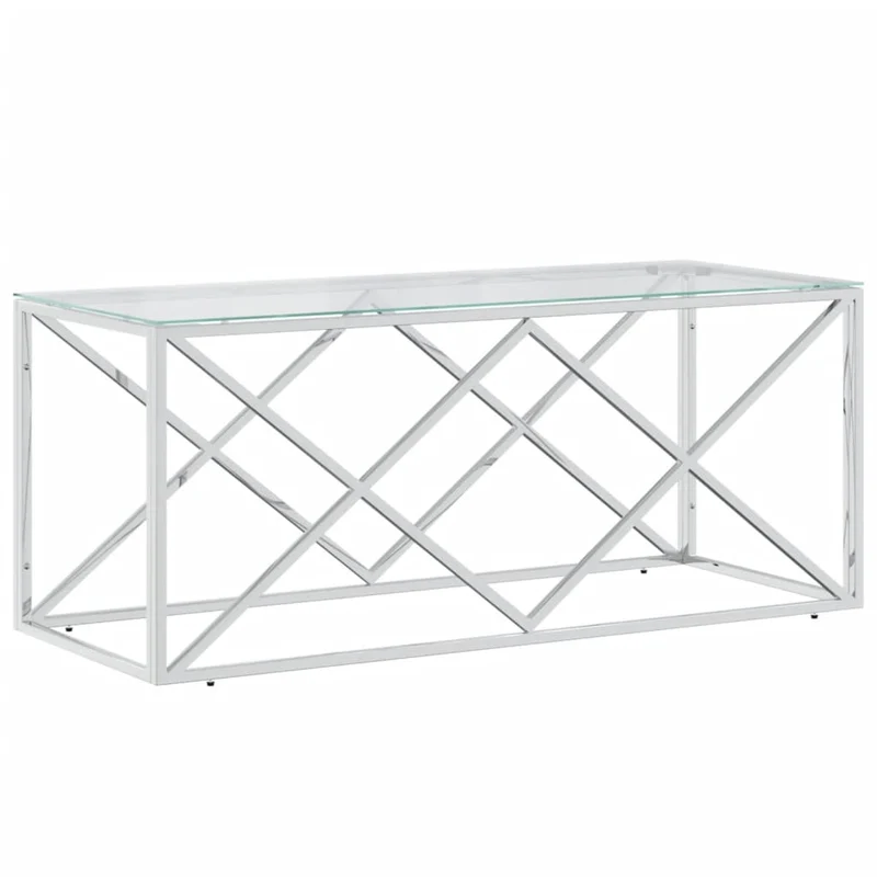 Table basse de salon design moderne 110 x 45 x 45 cm acier inoxydable et verre trempé DEC036974