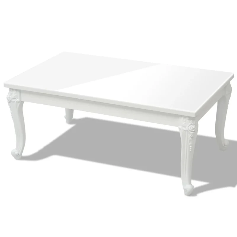 Table basse de salon forme rectangulaire design classique 100 x 60 x 42 cm MDF blanc brillant DEC036964