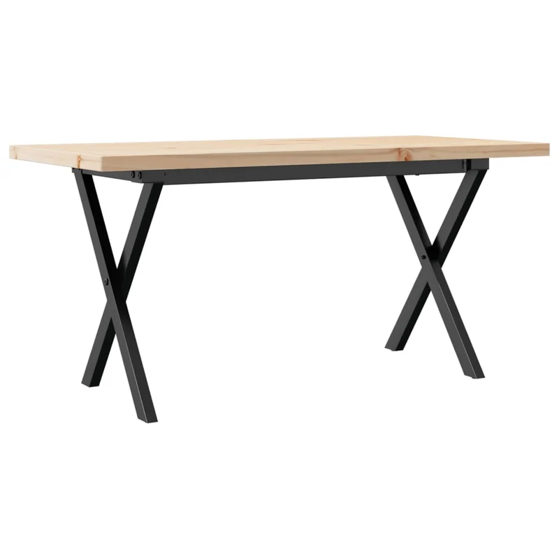 Table basse rectangulaire style industriel cadre en x 90 x 40 x 45,5cm bois de pin et acier forme de X DEC036274