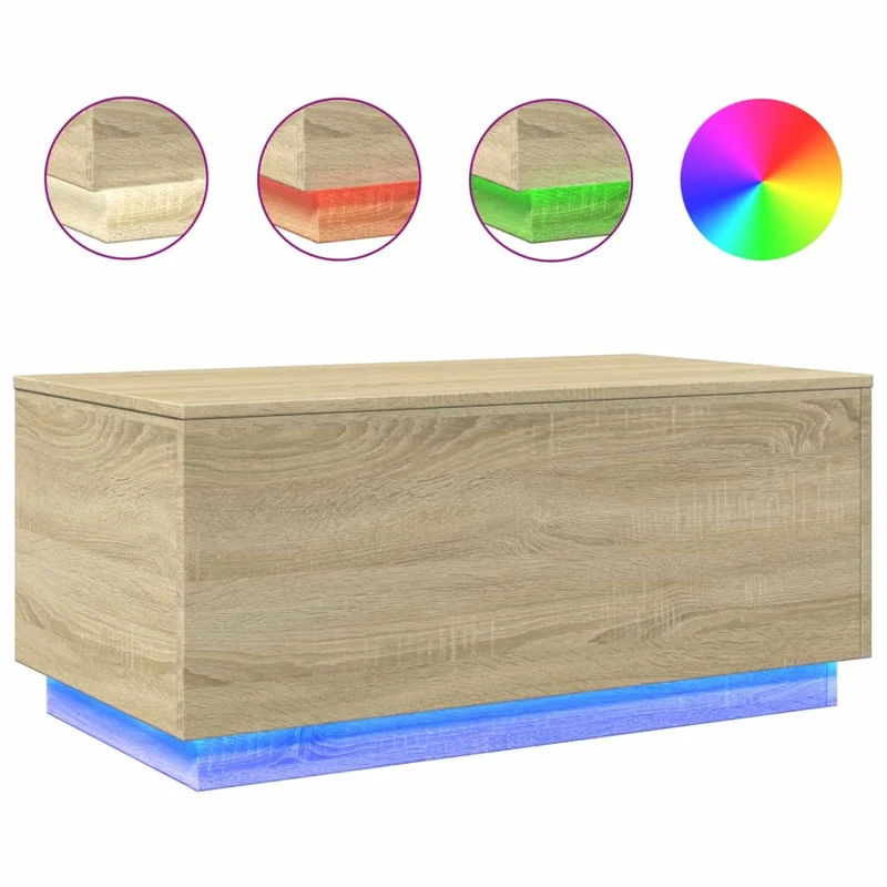 Table basse de salon design moderne avec lumières LED 90 x 50 x 40 cm bois d'ingénierie couleur chêne DEC037653
