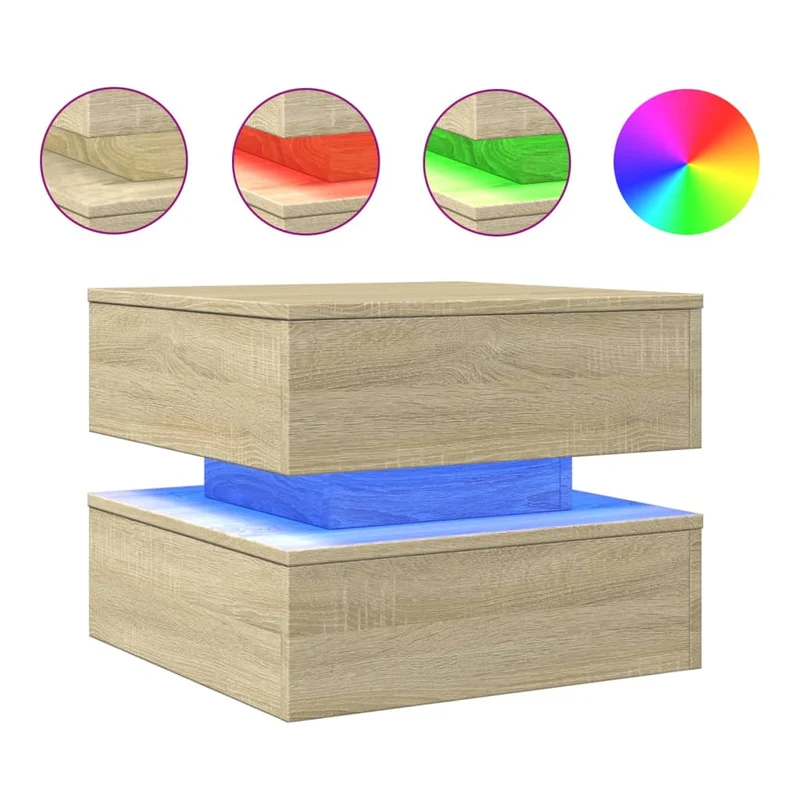 Table basse de salon design moderne avec lumières LED 50 x 50 x 40 cm bois d'ingénierie couleur chêne DEC037646