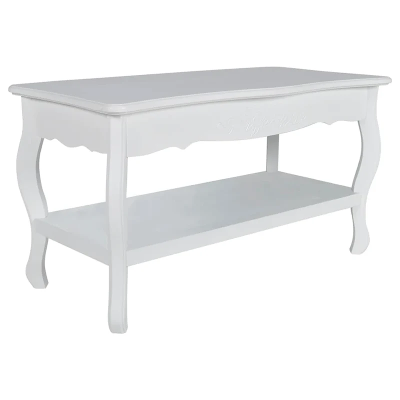 Table basse de salon design moderne 87,5 x 42 x 44 cm 2 étagères MDF blanc DEC037031