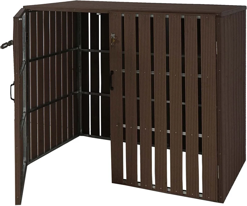 Abri de poubelles extérieur conteneurs à ordures jusqu'à 4 bacs 115x140x100 cm en métal aspect bois marron 04_0005614