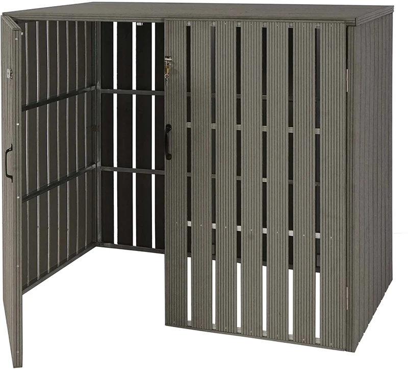Abri de poubelles extérieur conteneurs à ordures jusqu'à 4 bacs 115x140x100 cm en métal aspect bois extensible gris 04_0005609